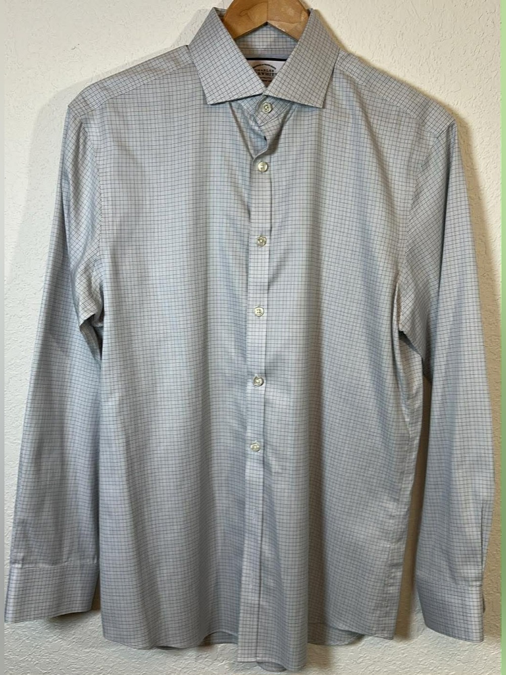 Charles Tyrwhitt Light Blue and White Checked Dress Shirt